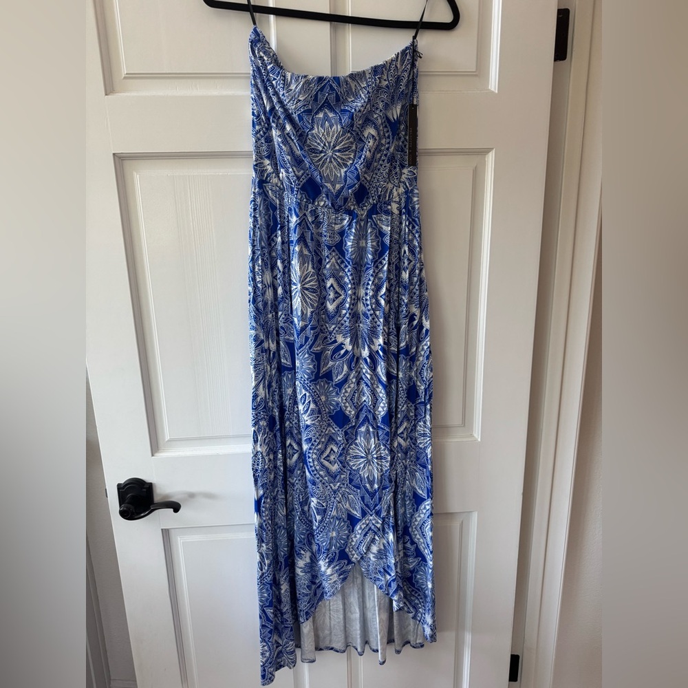 Blue and White Patterned Maxi Dress